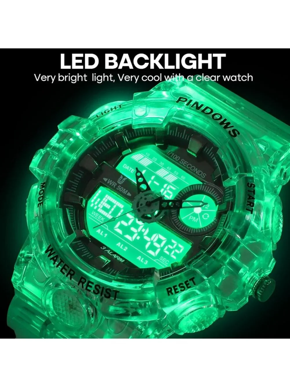 Men's White Analog Quartz Digital Sports LED Waterproof Countdown Wrist Watch